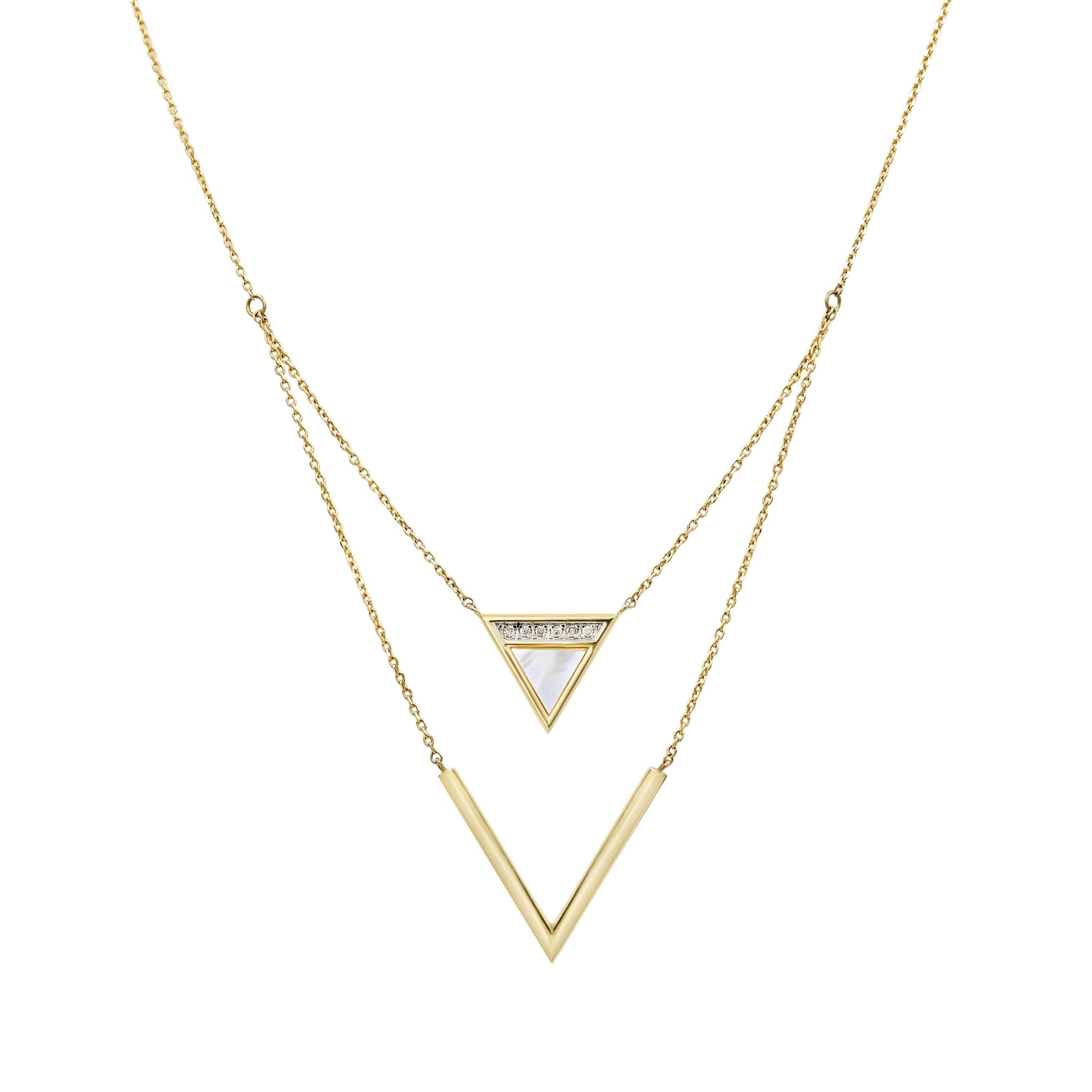 Double Triangle Mother-of-Pearl Diamond Pendant