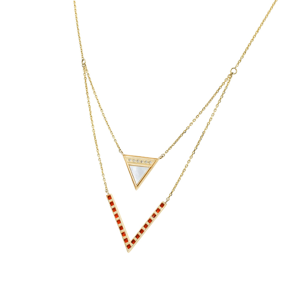 Double Triangle Mother-of-Pearl Diamond Pendant