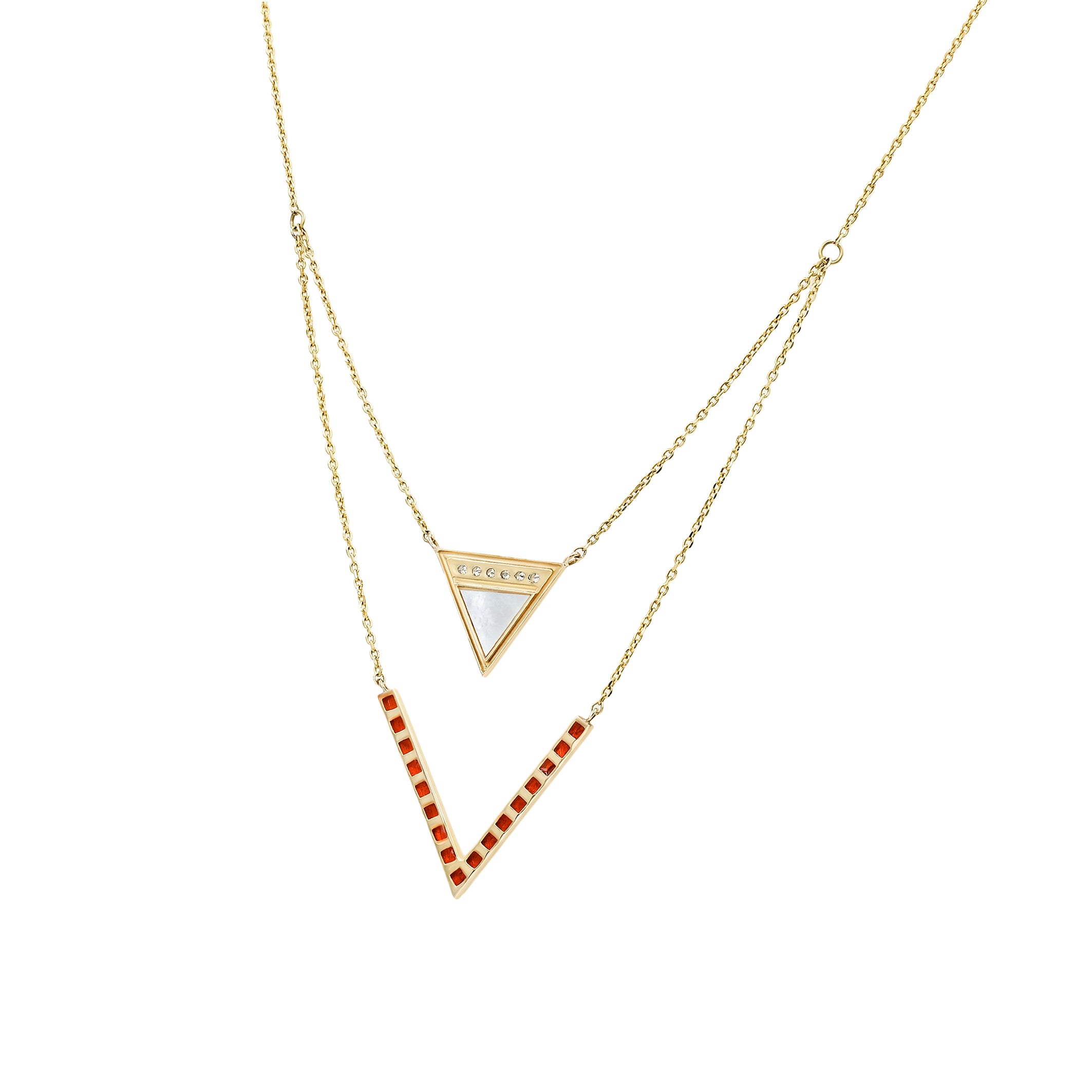 Double Triangle Mother-of-Pearl Diamond Pendant